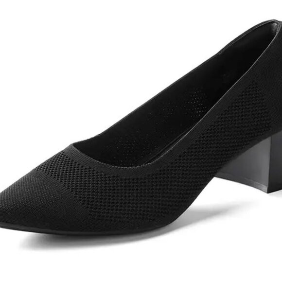 Women’s Low Block Heel Pumps – Pointed Toe Knit Dress Shoes, Comfortable Slip-On - Picture 2 of 6